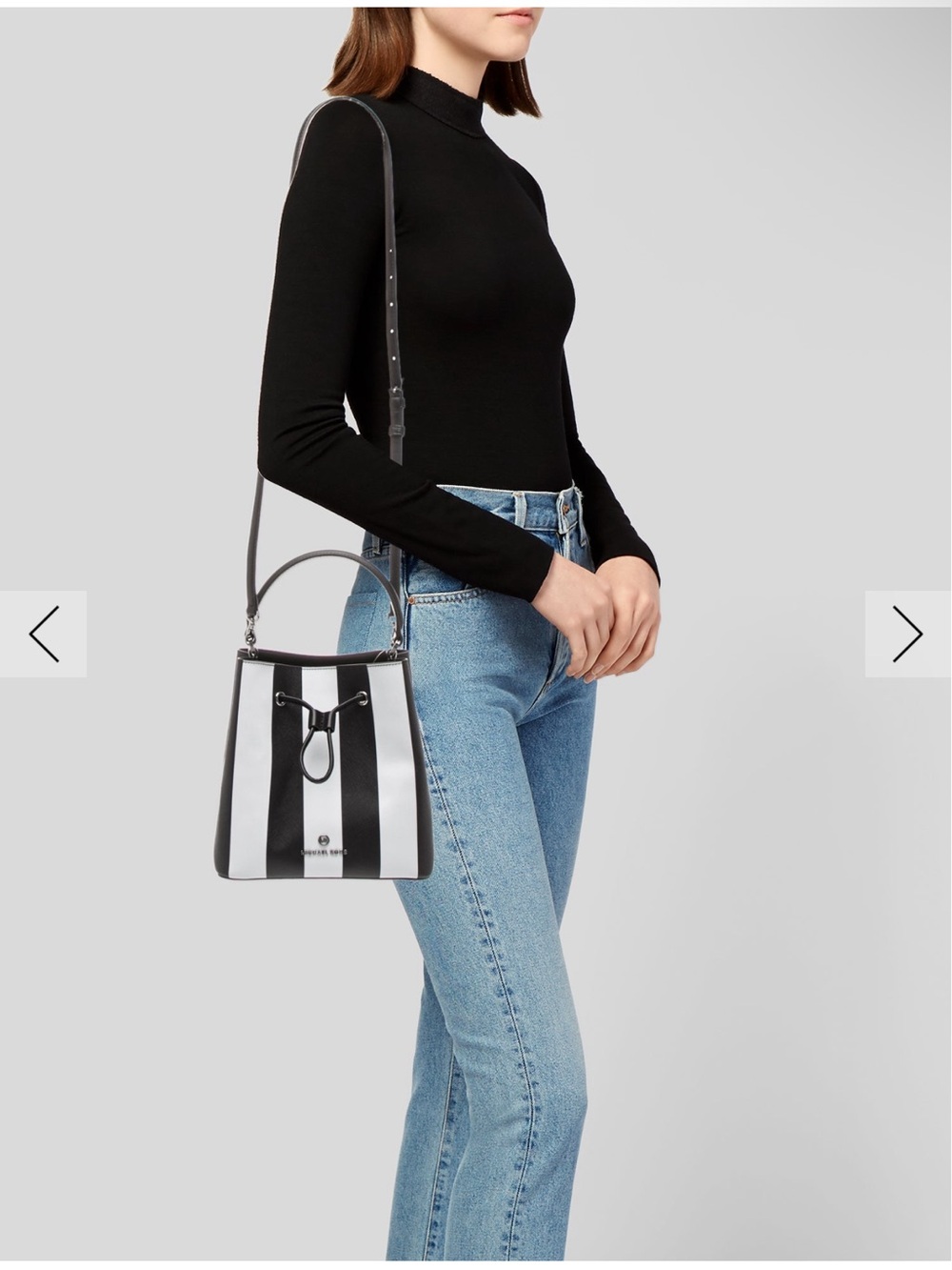 Michael Kors Black & White Striped Women’s Top-Handle bucket Bag